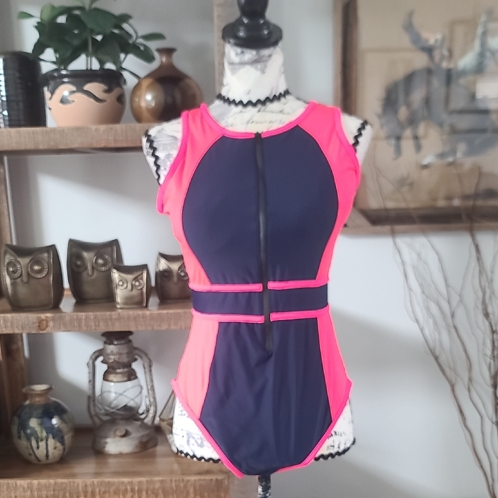 Jack Smith Women's Colorblock Zip Front One-Piece Swimsuit - Pink/Navy